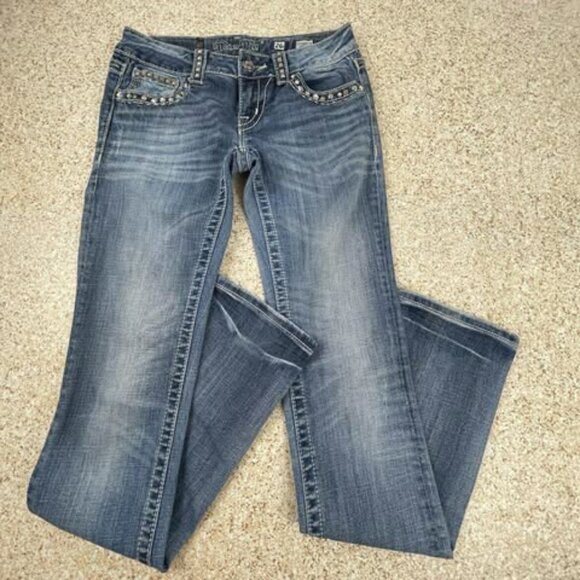 Miss Me Jeans 26 Straight MK 3D Rhinestone Flap Pocket Denim Buckle Exclusive - Picture 2 of 11